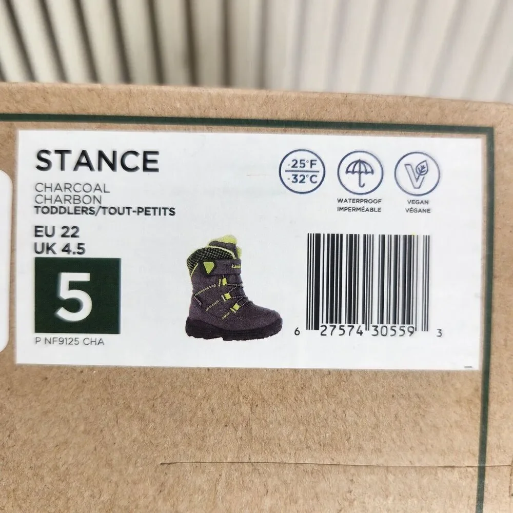 Kamik Stance Toddler 5 Gray Green Vegan Winter Waterproof Insulated Snow Boots